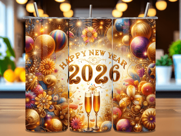2026 Happy New Year Gold Tumbler Wrap