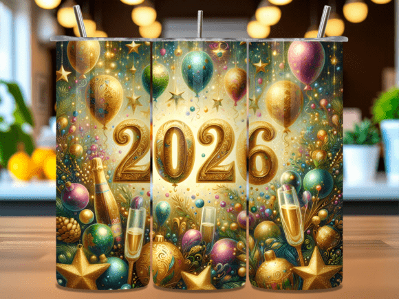 2026 New Year Gold Balloon Tumbler Wrap: A Unique Digital Design for Custom Creations
