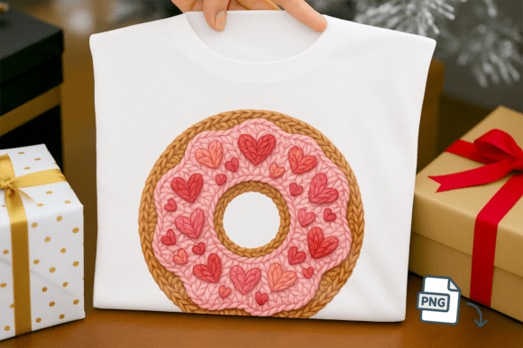 Faux Crochet Donut PNG Valentine Heart: A Sweet Addition to Your Creative Projects