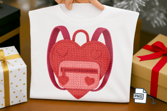 Faux Crochet Heart Backpack PNG Cute