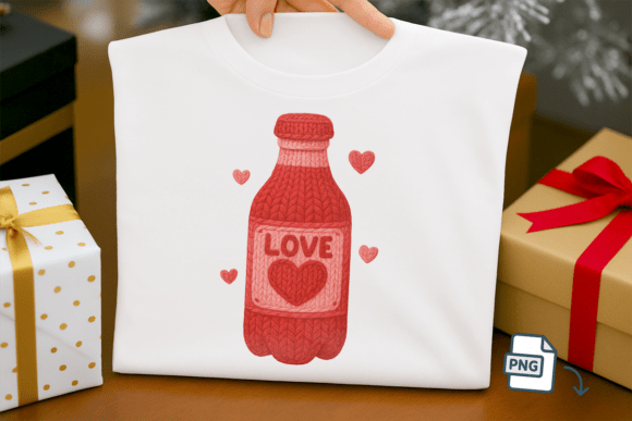 Faux Crochet Love Bottle PNG Valentine
