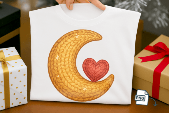 Faux Crochet Moon PNG Cute Valentine