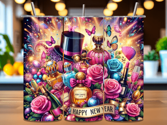 Floral Perfume New Year Tumbler Wrap PNG
