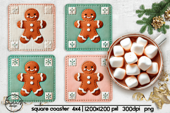 Gingerbread Man Xmas Square Coaster