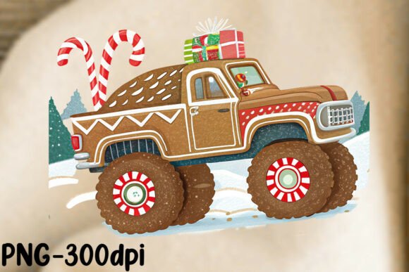 Gingerbread Monster Truck Christmas PNG