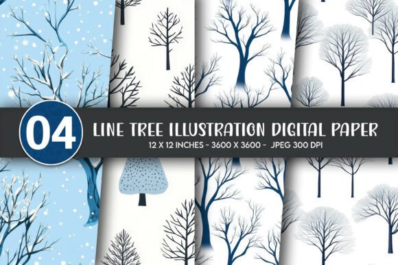 Line Tree Illustration Digital Paper: A Versatile Design for Creative Projects