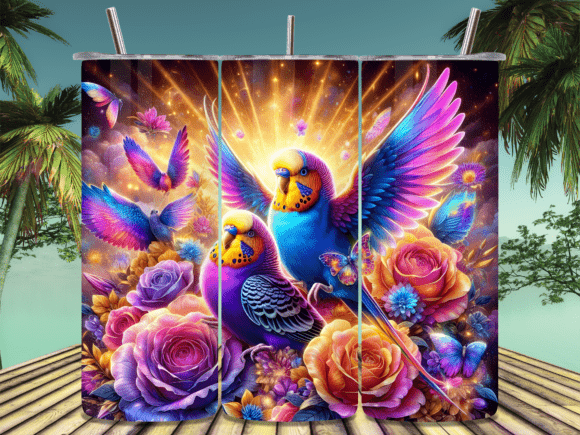 Magical Glowing Parakeets Tumbler Wrap: A Unique Design for Creative and Commercial Use
