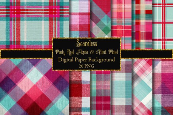 Pink, Red, Aqua Mint Plaid: A Versatile Digital Design for Creative Workflows