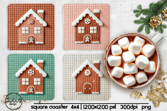 Quilted Gingerbread House Coaster Png: A Cozy Addition to Your Winter Decor