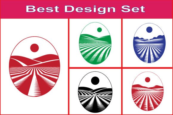 Sunrise Farmland Oval Vector SVG Set