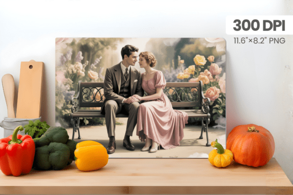 Valentine Couple in Bench Cutting Board: A Trendy Addition to Kitchen Décor and Print-on-Demand Markets