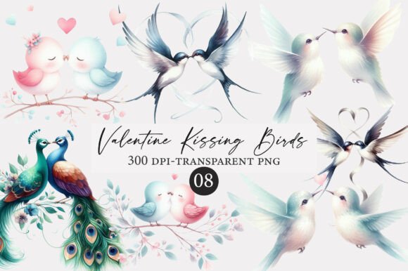 Valentine Kissing Birds Clipart: A Versatile Design for Creative Projects