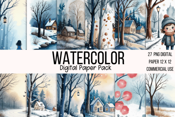 Watercolor Winter Digital Papers